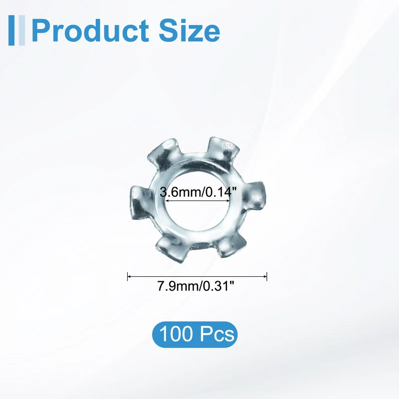 100Pcs 6# Zinc-Plated Carbon Steel External Tooth Lock Washer