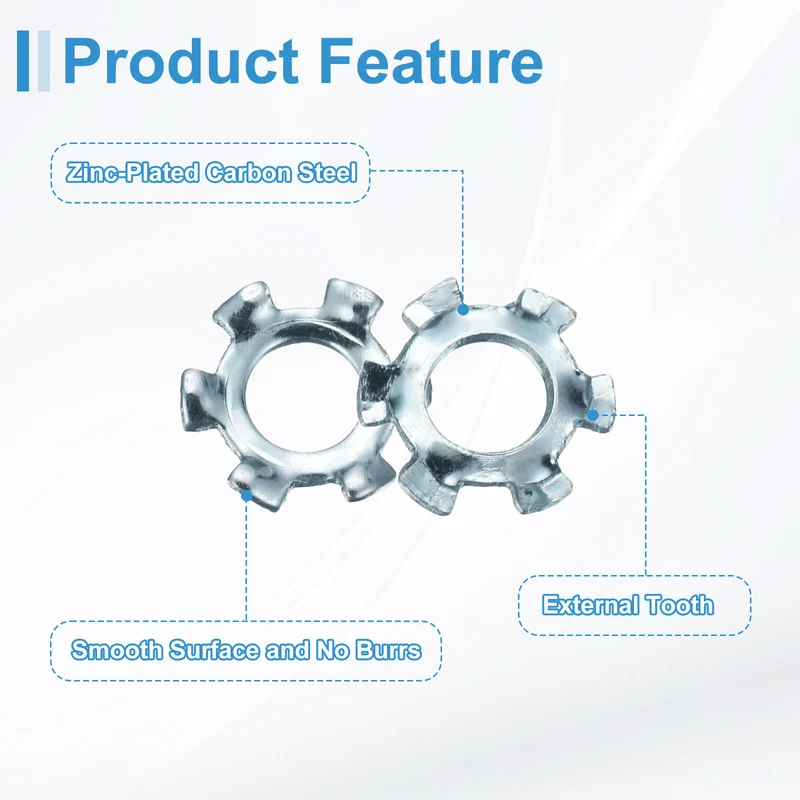 100Pcs 6# Zinc-Plated Carbon Steel External Tooth Lock Washer