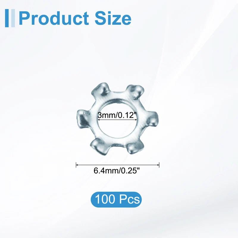 100Pcs 4# Zinc-Plated Carbon Steel External Tooth Lock Washer
