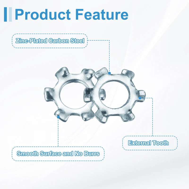 100Pcs 4# Zinc-Plated Carbon Steel External Tooth Lock Washer