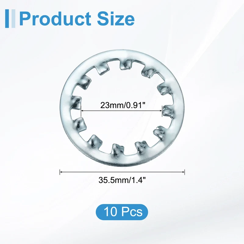 10Pcs 7/8" Zinc-Plated Carbon Steel Internal Tooth Lock Washer