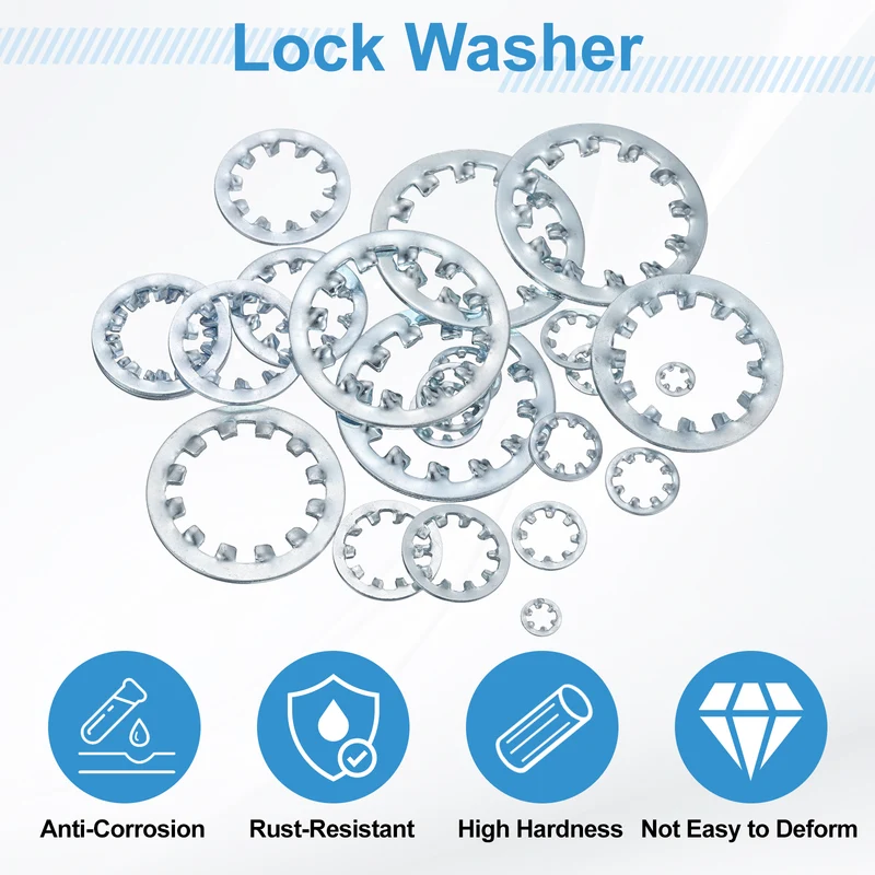 10Pcs 7/8" Zinc-Plated Carbon Steel Internal Tooth Lock Washer