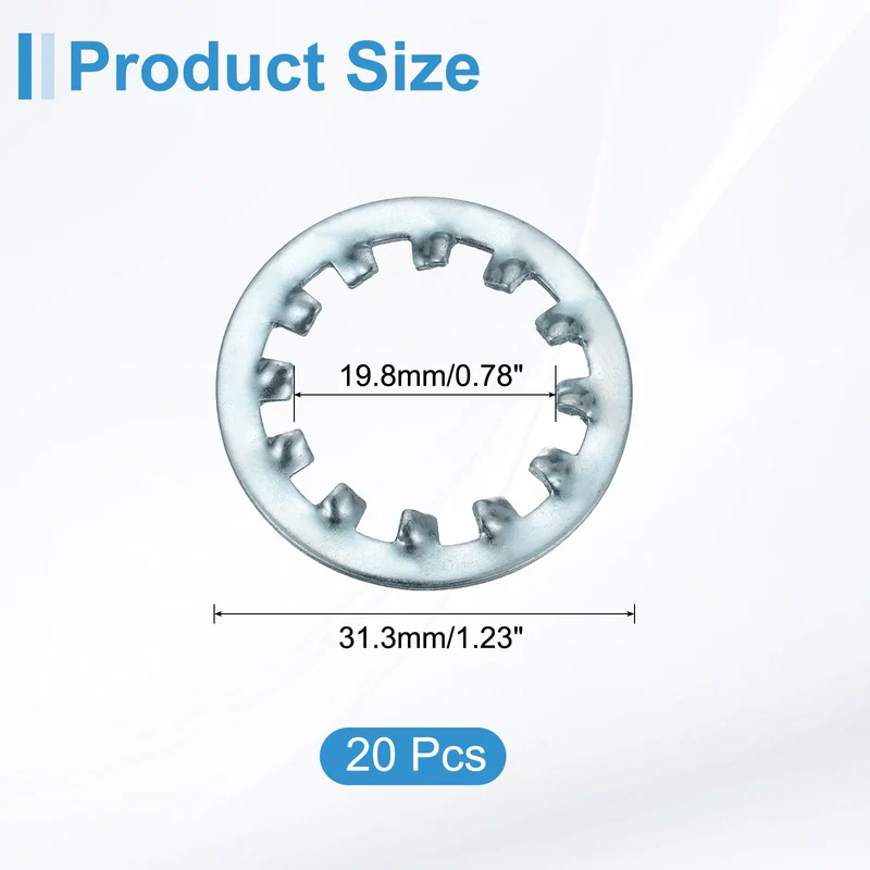 20Pcs 3/4" Zinc-Plated Carbon Steel Internal Tooth Lock Washer