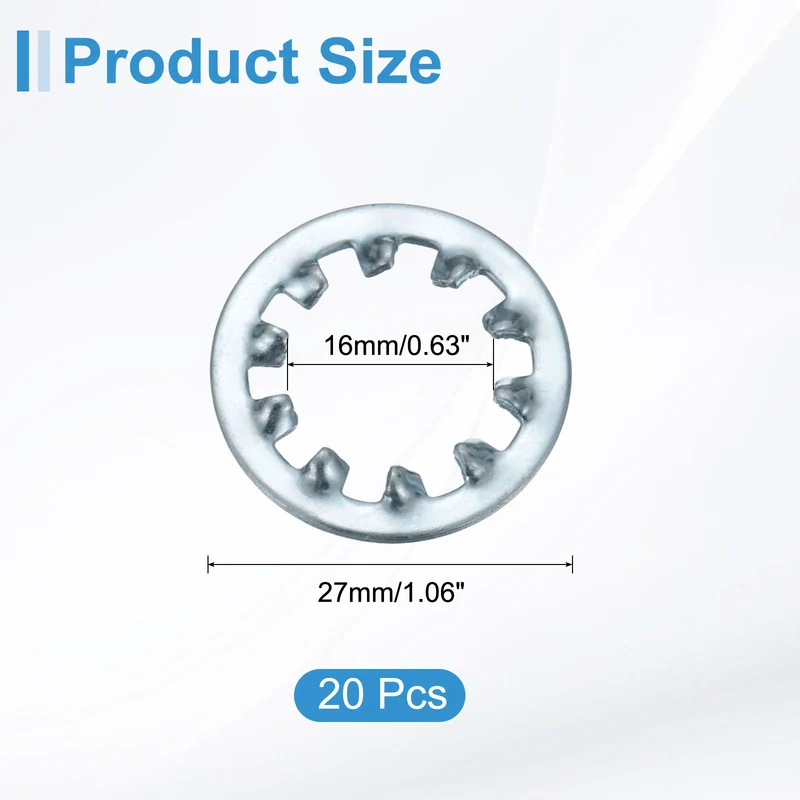 20Pcs 5/8" Zinc-Plated Carbon Steel Internal Tooth Lock Washer