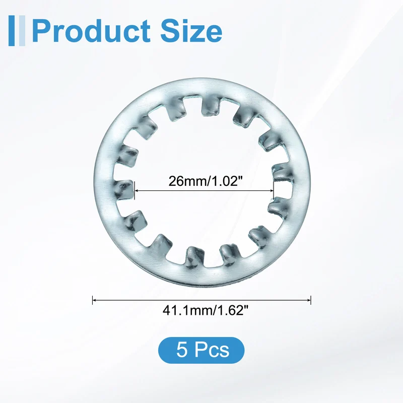 5Pcs 1" Zinc-Plated Carbon Steel Internal Tooth Lock Washer