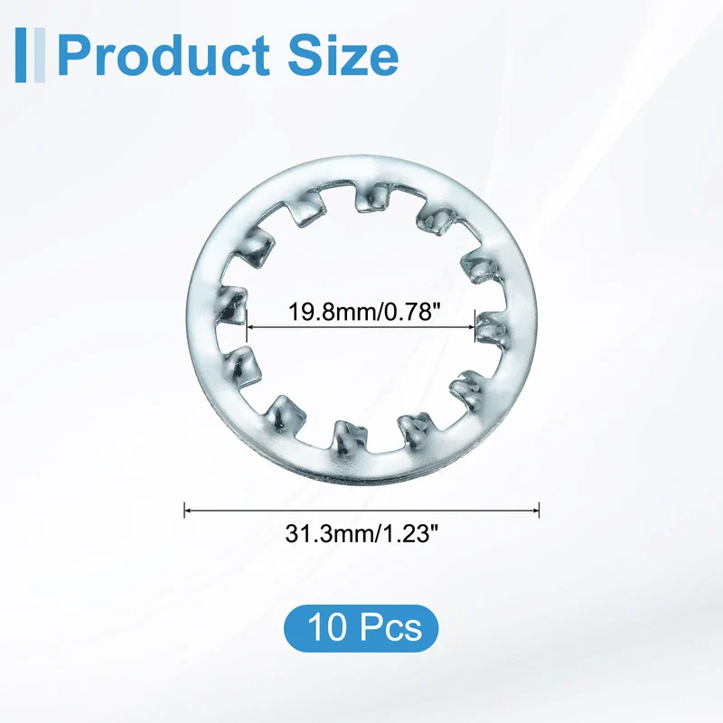 10Pcs 3/4" Zinc-Plated Carbon Steel Internal Tooth Lock Washer