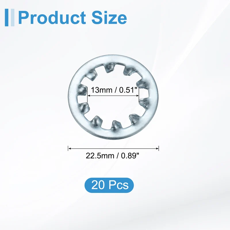 20Pcs 1/2" Zinc-Plated Carbon Steel Internal Tooth Lock Washer