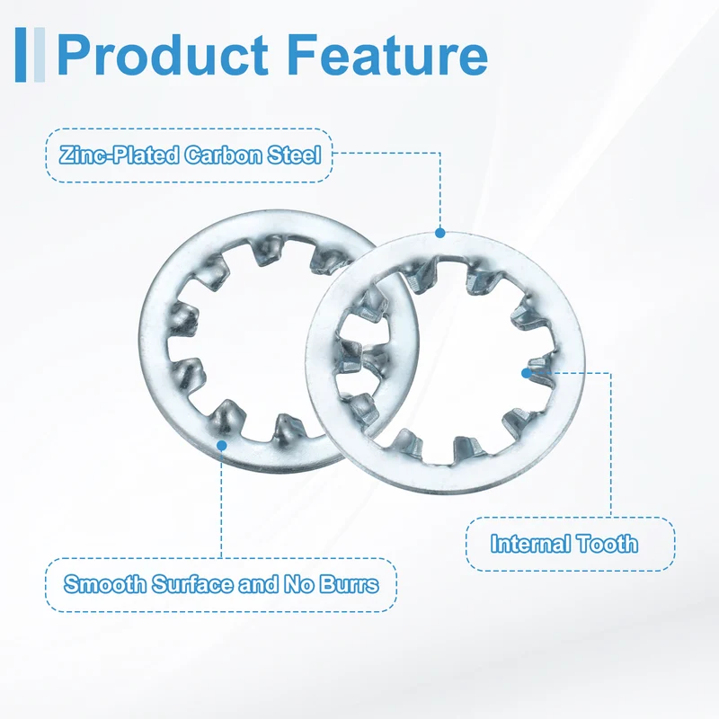 20Pcs 1/2" Zinc-Plated Carbon Steel Internal Tooth Lock Washer