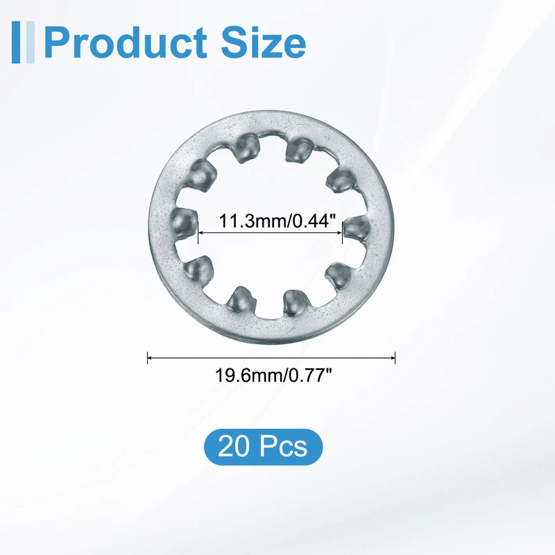 20Pcs 7/16" Zinc-Plated Carbon Steel Internal Tooth Lock Washer
