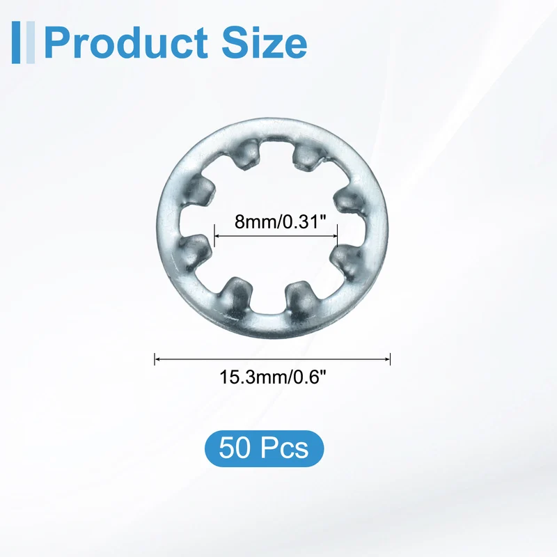 50Pcs 5/16" Zinc-Plated Carbon Steel Internal Tooth Lock Washer