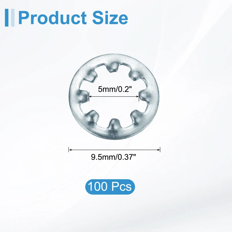 100Pcs 10# Zinc-Plated Carbon Steel Internal Tooth Lock Washer