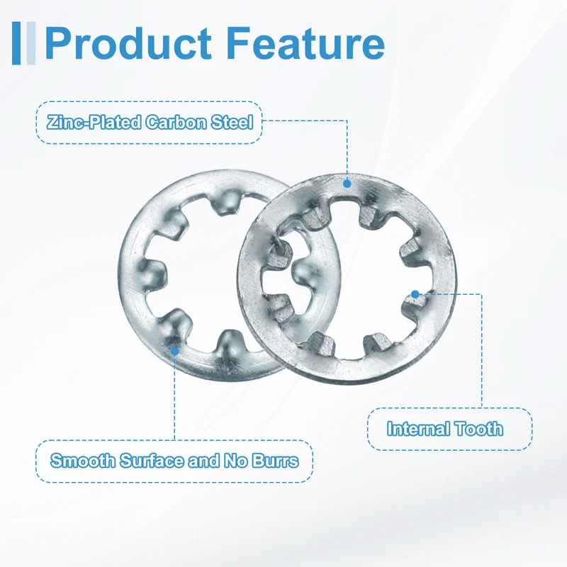 100Pcs 10# Zinc-Plated Carbon Steel Internal Tooth Lock Washer