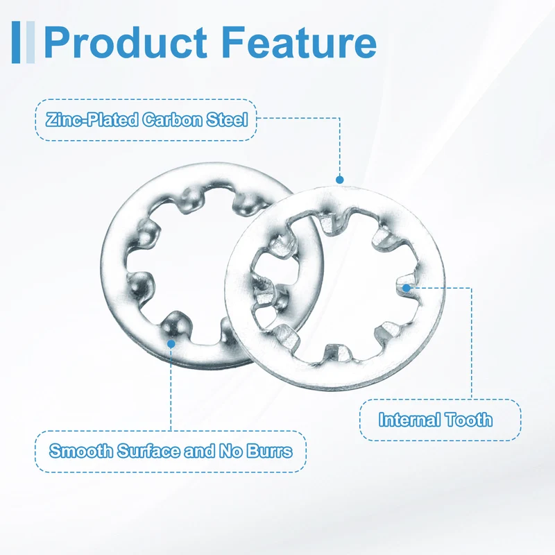100Pcs 8# Zinc-Plated Carbon Steel Internal Tooth Lock Washer