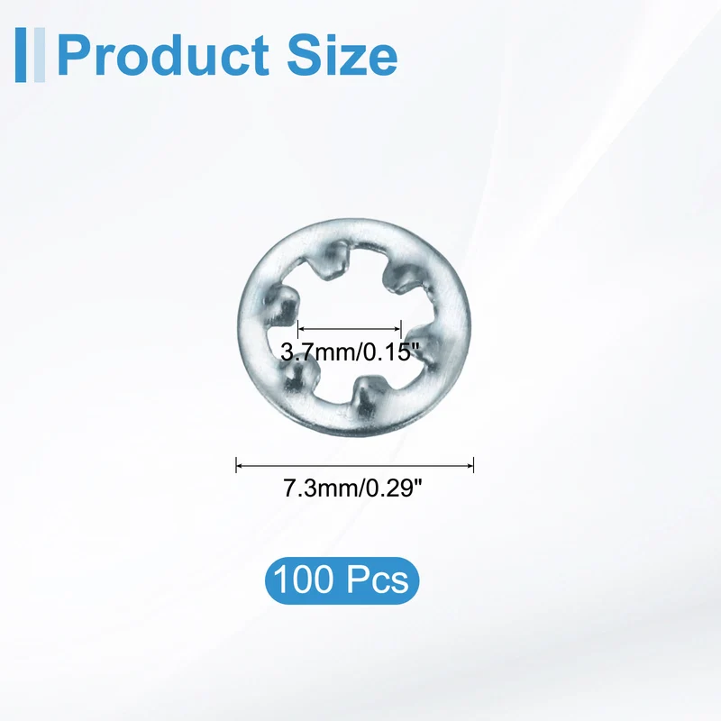 100Pcs 6# Zinc-Plated Carbon Steel Internal Tooth Lock Washer