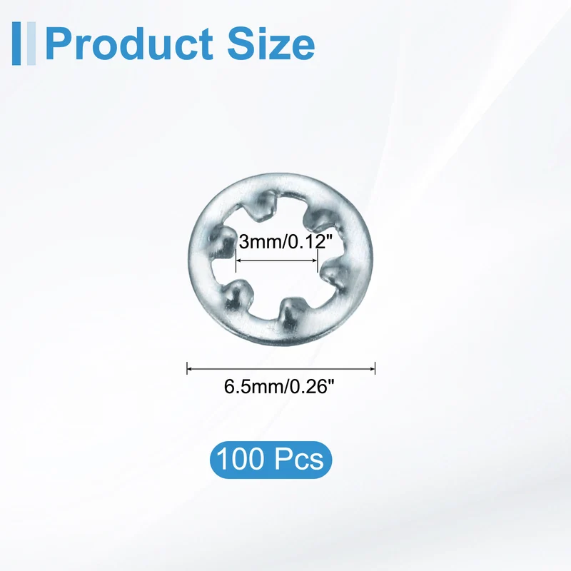 100Pcs 4# Zinc-Plated Carbon Steel Internal Tooth Lock Washer