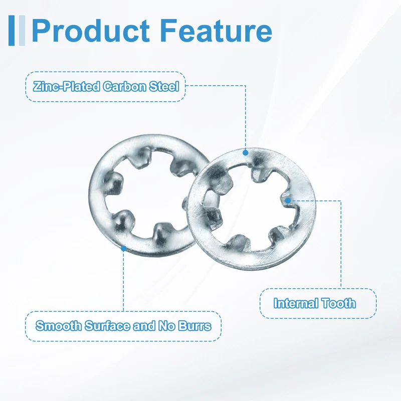 100Pcs 4# Zinc-Plated Carbon Steel Internal Tooth Lock Washer