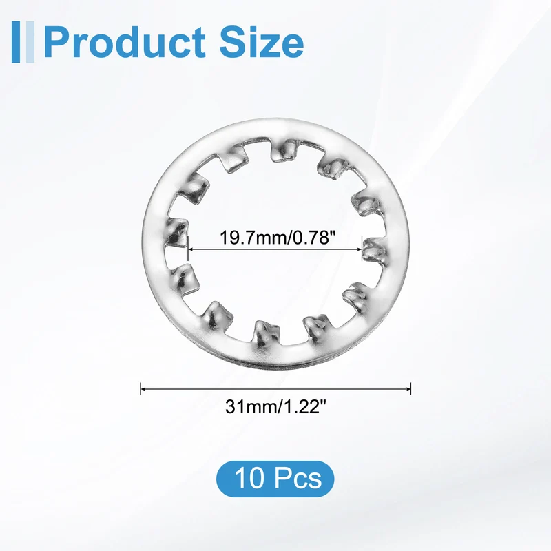 10Pcs 3/4" 304 Stainless Steel Internal Tooth Lock Washer