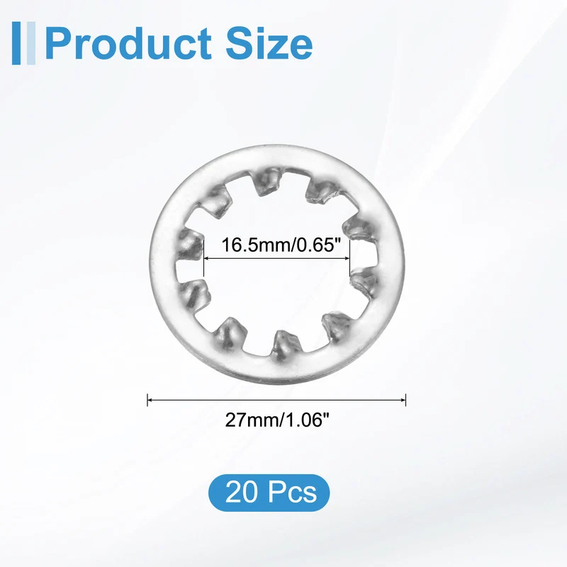 20Pcs 5/8" 304 Stainless Steel Internal Tooth Lock Washer