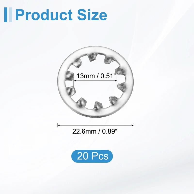 20Pcs 1/2" 304 Stainless Steel Internal Tooth Lock Washer