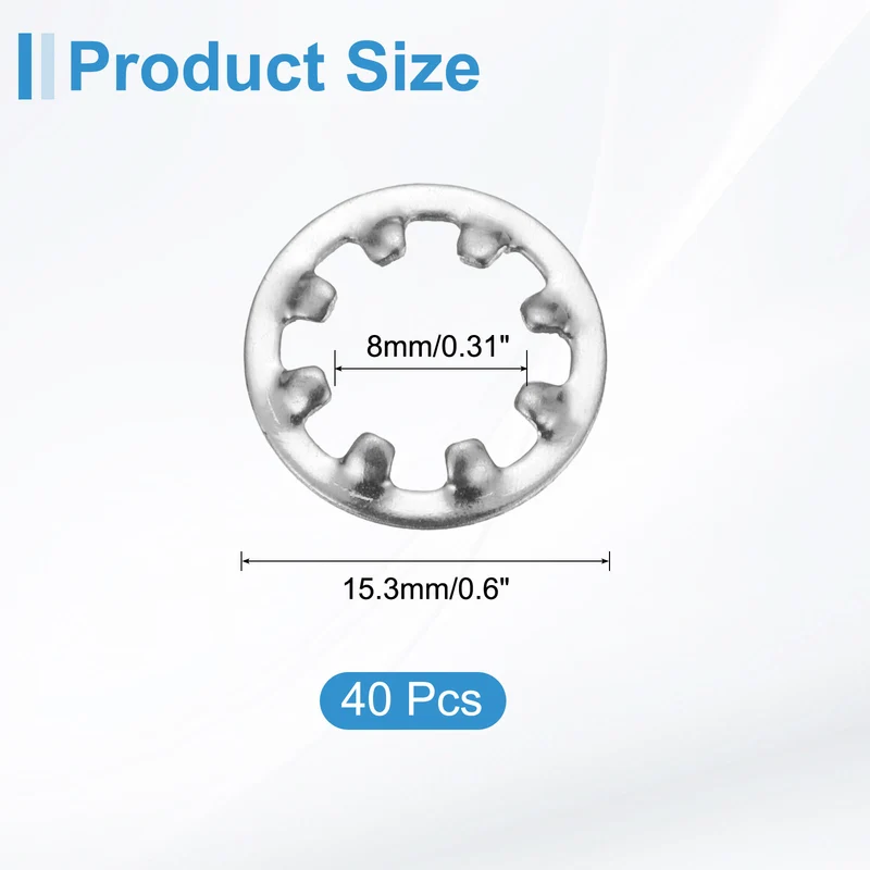 40Pcs 5/16" 304 Stainless Steel Internal Tooth Lock Washer