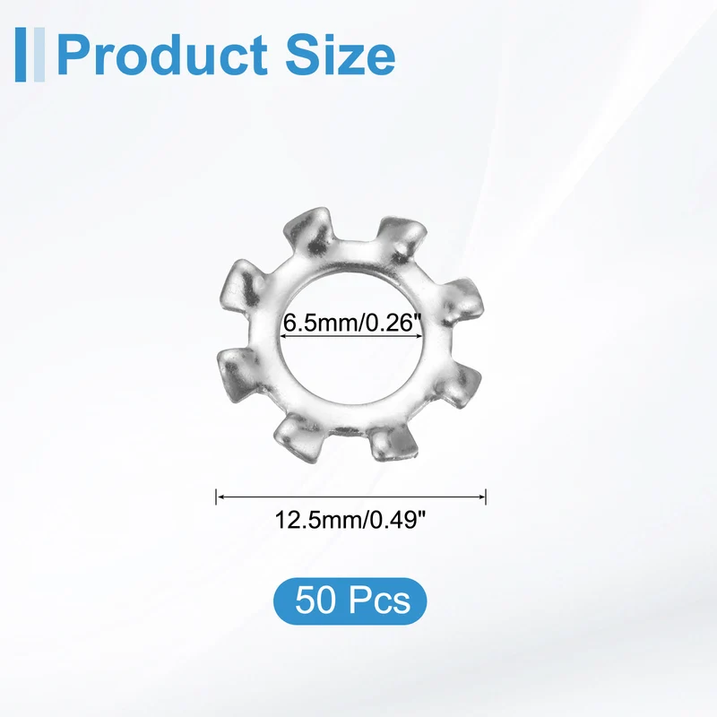 50Pcs 1/4" 304 Stainless Steel External Tooth Lock Washer