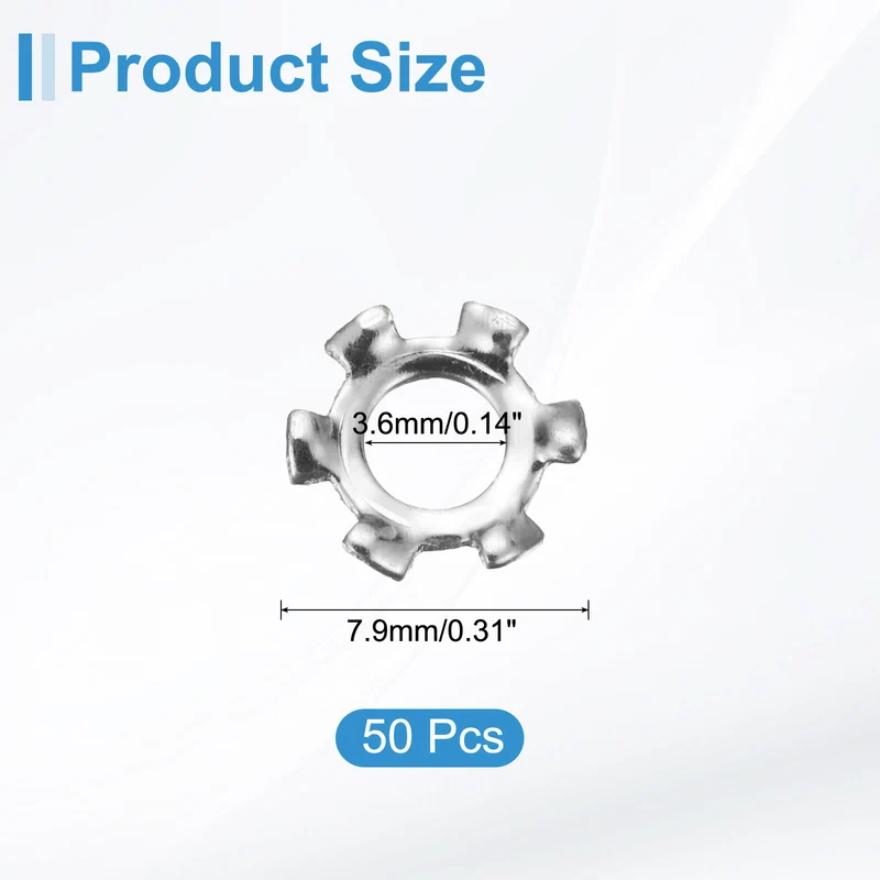 50Pcs 6# 304 Stainless Steel External Tooth Lock Washer