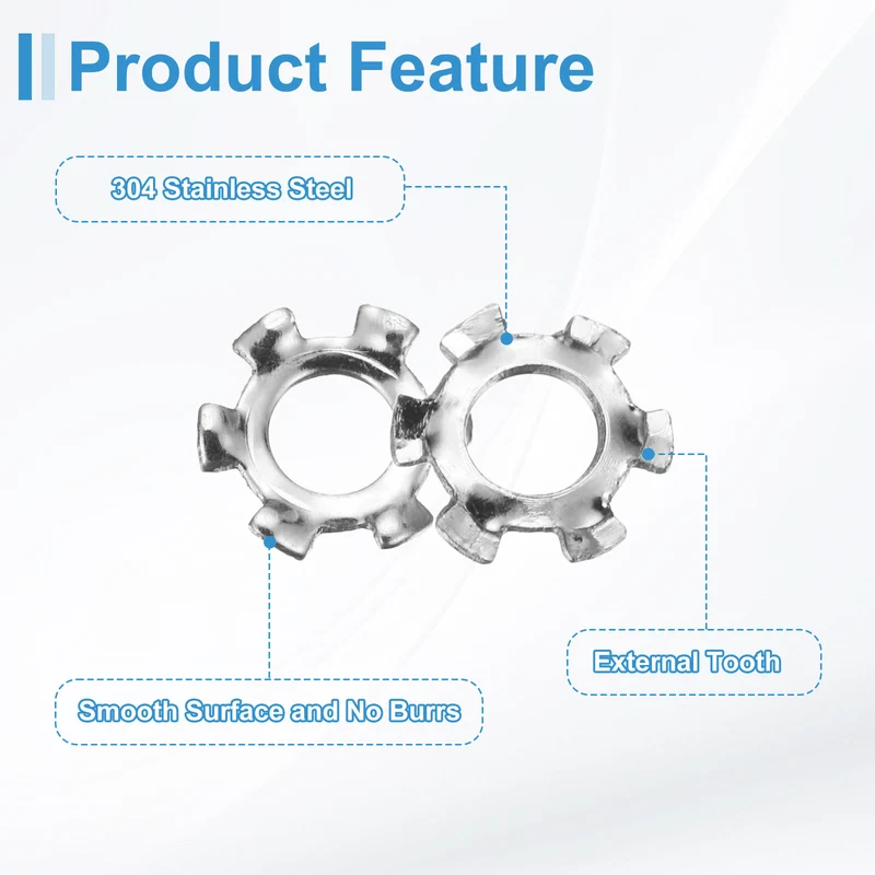 50Pcs 6# 304 Stainless Steel External Tooth Lock Washer