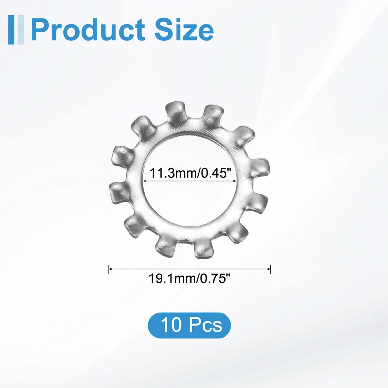 10Pcs 7/16" 304 Stainless Steel External Tooth Lock Washer