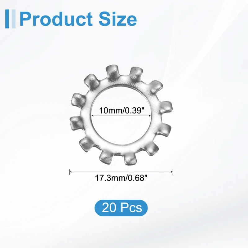 20Pcs 3/8" 304 Stainless Steel External Tooth Lock Washer