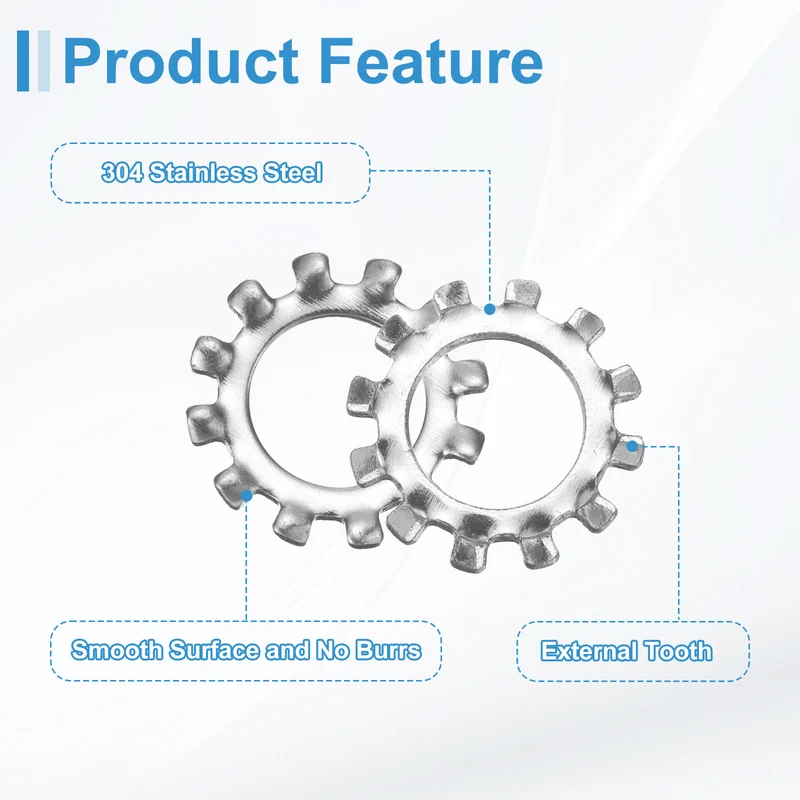 20Pcs 3/8" 304 Stainless Steel External Tooth Lock Washer