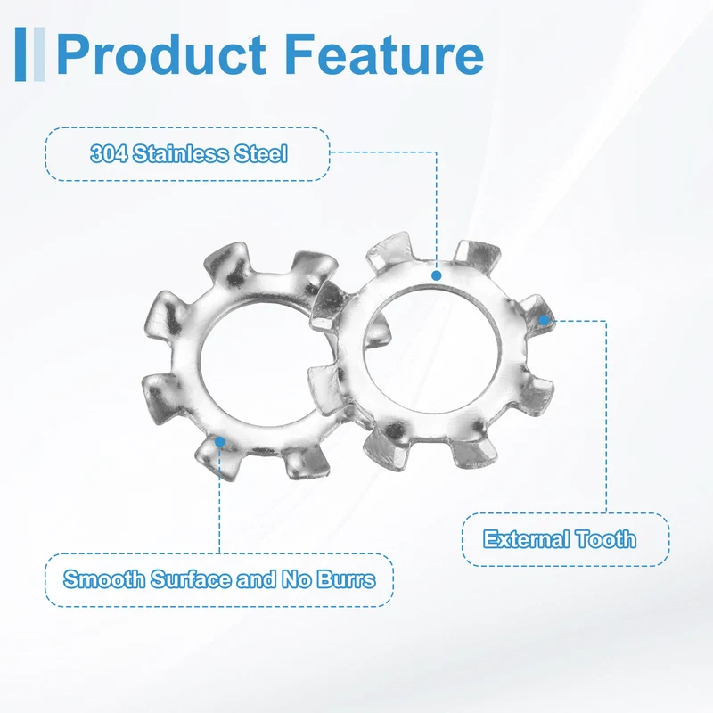 100Pcs 1/4" 304 Stainless Steel External Tooth Lock Washer