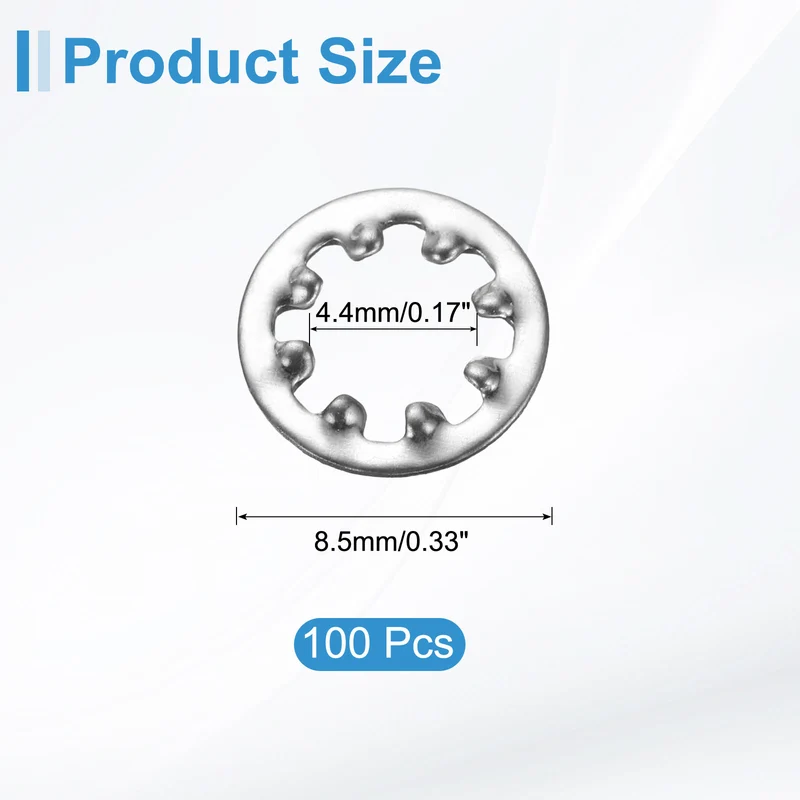 100Pcs 8# 304 Stainless Steel Internal Tooth Lock Washer