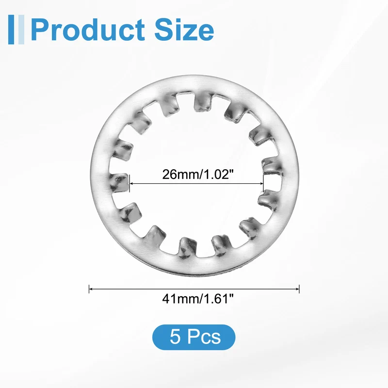 5Pcs 1" 304 Stainless Steel Internal Tooth Lock Washer