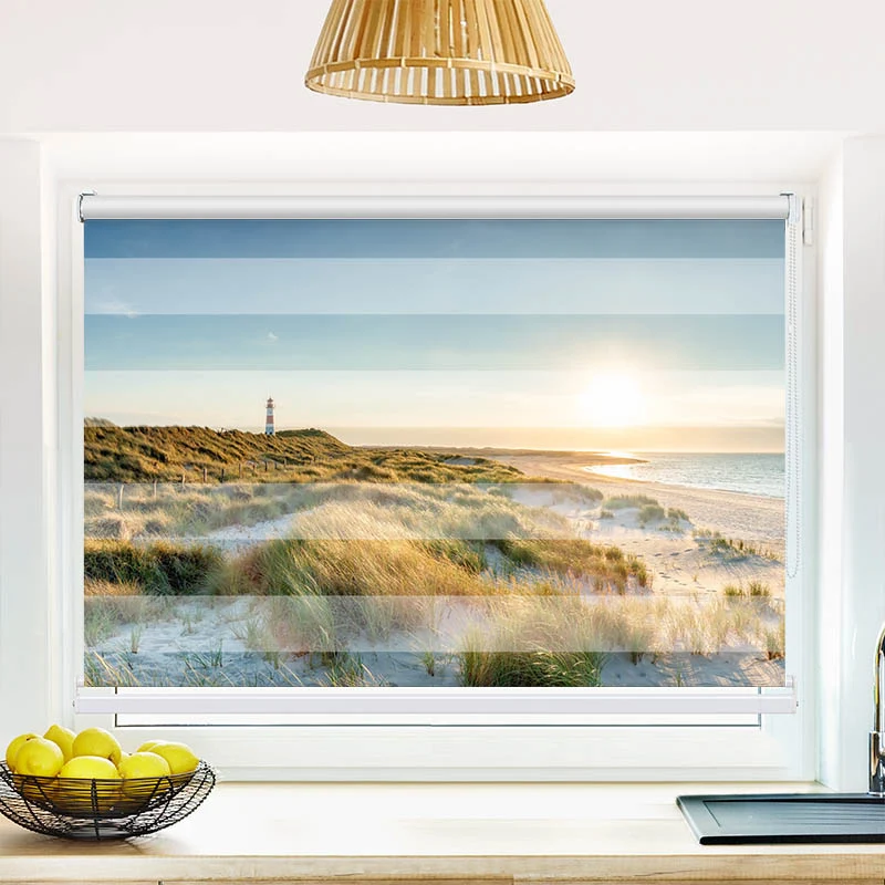 Klemmfix Doppelrollo "Leuchtturm Strand Meer auf Sylt" | Klemm Doppelrollo