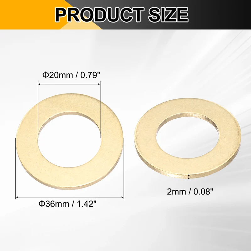 10Pcs M20 Flat Washer, 36mmx20mmx2mm Brass Sealing Washers for Screws Bolt