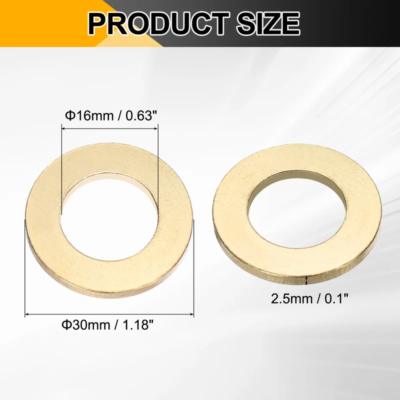 10Pcs M16 Flat Washer, 30mmx16mmx2.5mm Brass Sealing Washers for Screws Bolt