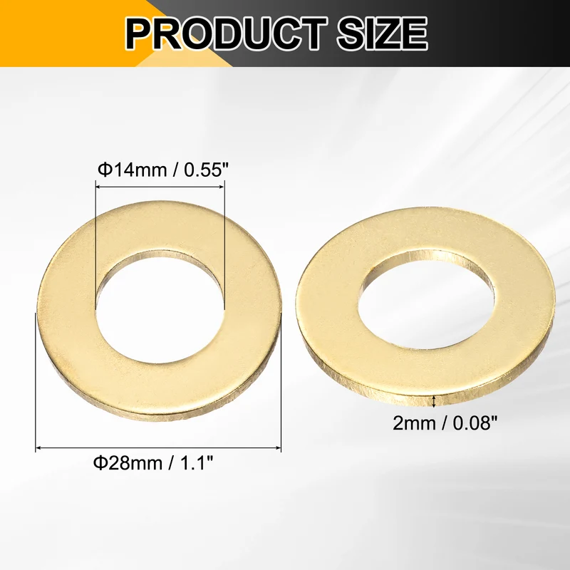 10Pcs M14 Flat Washer, 28mmx14mmx2mm Brass Sealing Washers for Screws Bolt