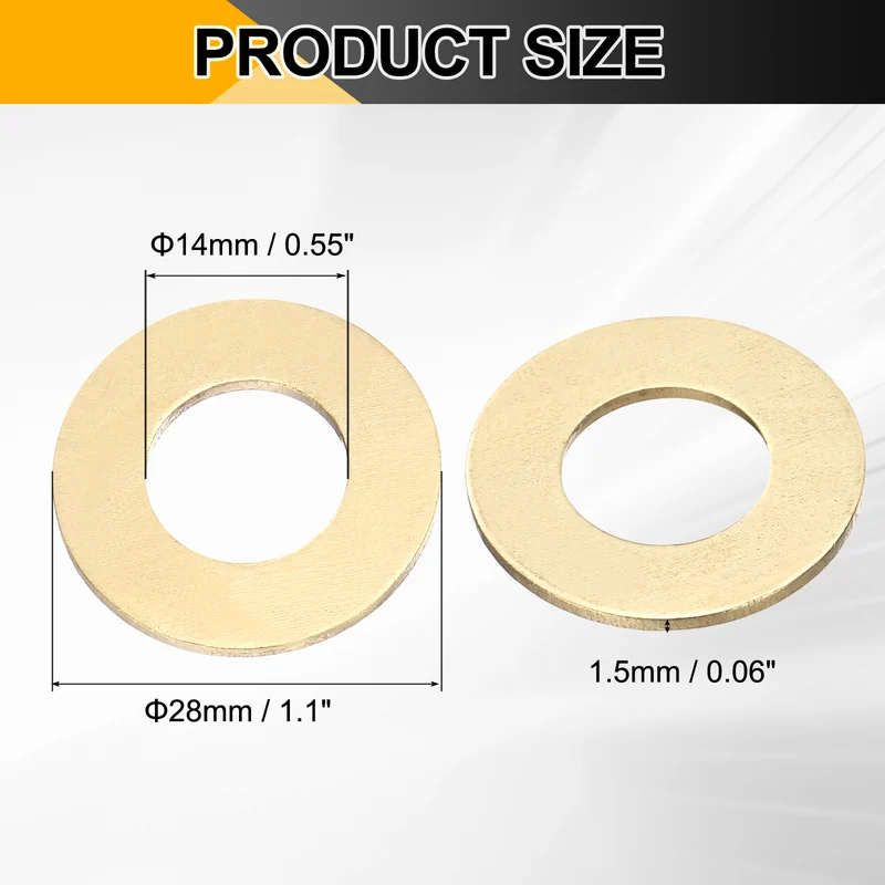 10Pcs M14 Flat Washer, 28mmx14mmx1.5mm Brass Sealing Washers for Screws Bolt