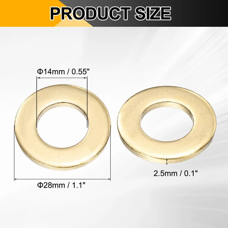 20Pcs M14 Flat Washer, 28mmx14mmx2.5mm Brass Sealing Washers for Screws Bolt
