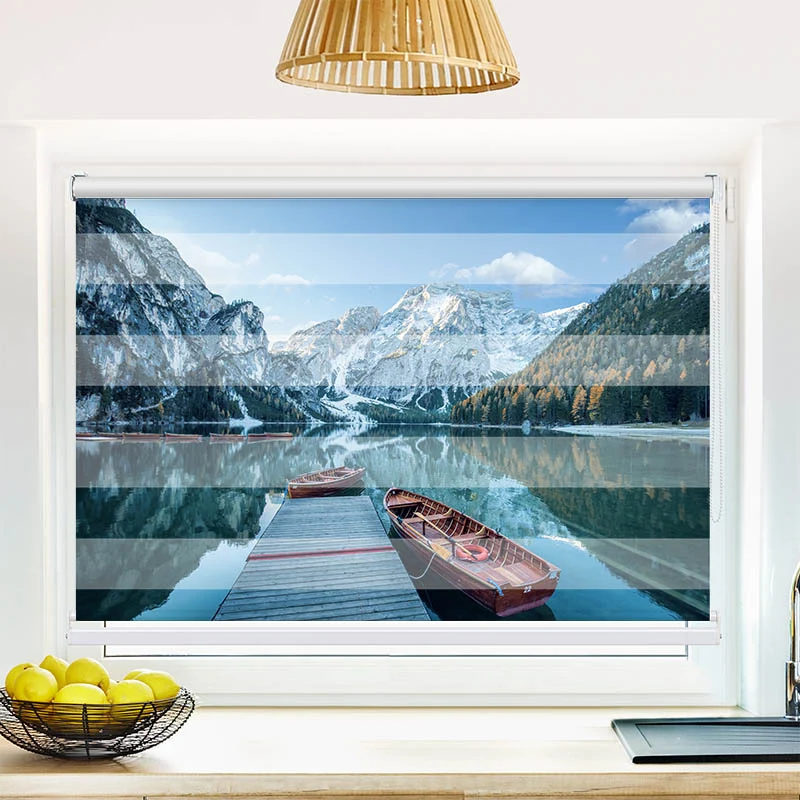 Klemmfix Doppelrollo "Steg mit Booten im Gebirgssee" | Klemm Doppelrollo
