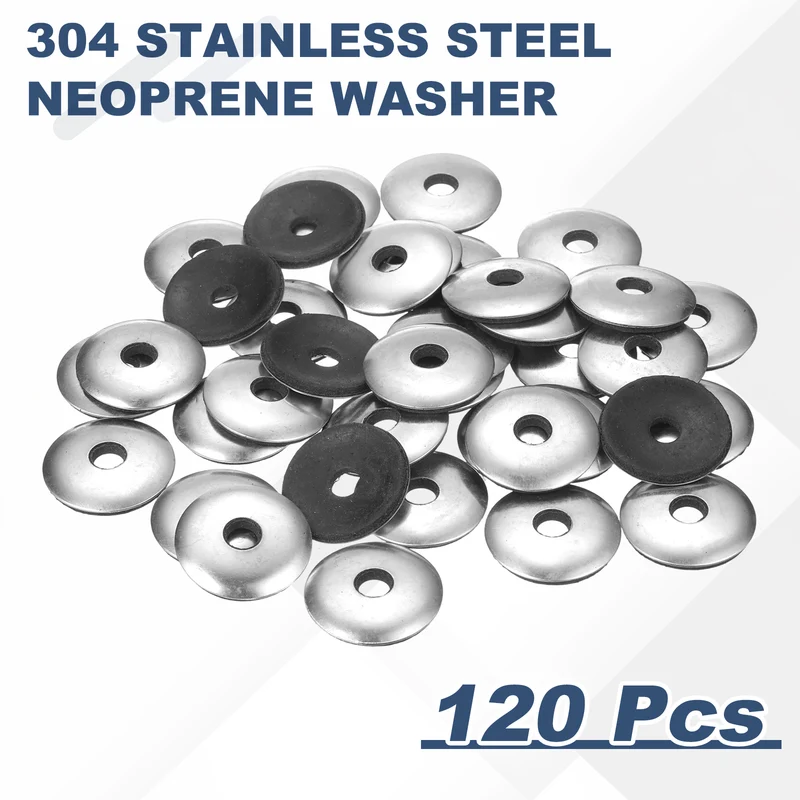 120Pcs Neoprene Washer, 1/4"x31/32" Stainless Steel EPDM Bonded Sealing Gasket