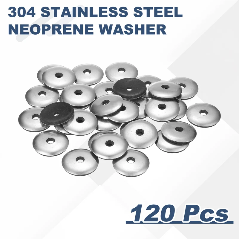 120Pcs Neoprene Washer, 7/32"x31/32" Stainless Steel EPDM Bonded Sealing Gasket