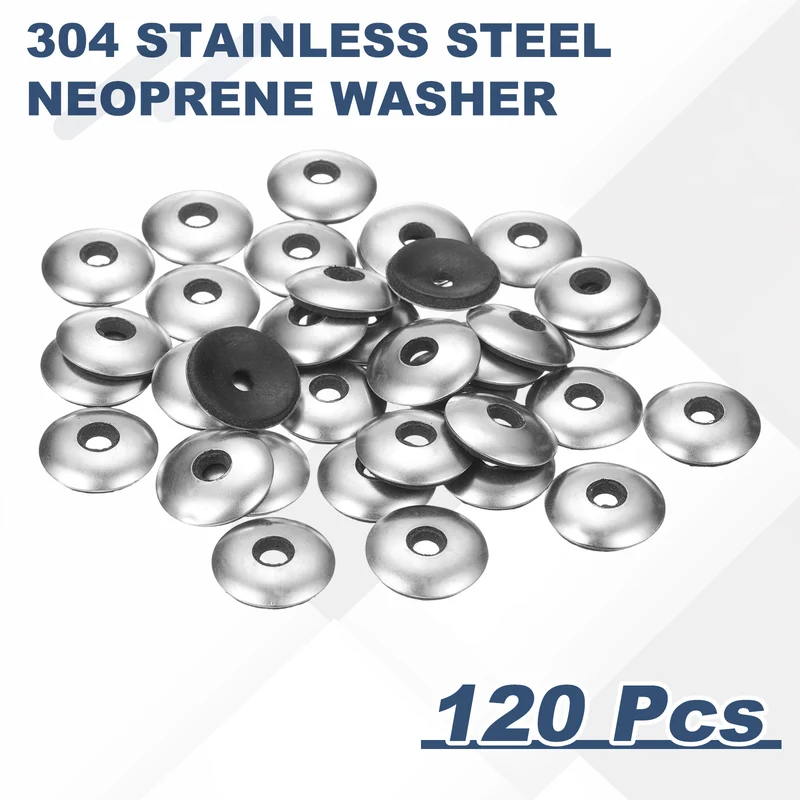 120Pcs Neoprene Washer, 7/32"x3/4" Stainless Steel EPDM Bonded Sealing Gasket
