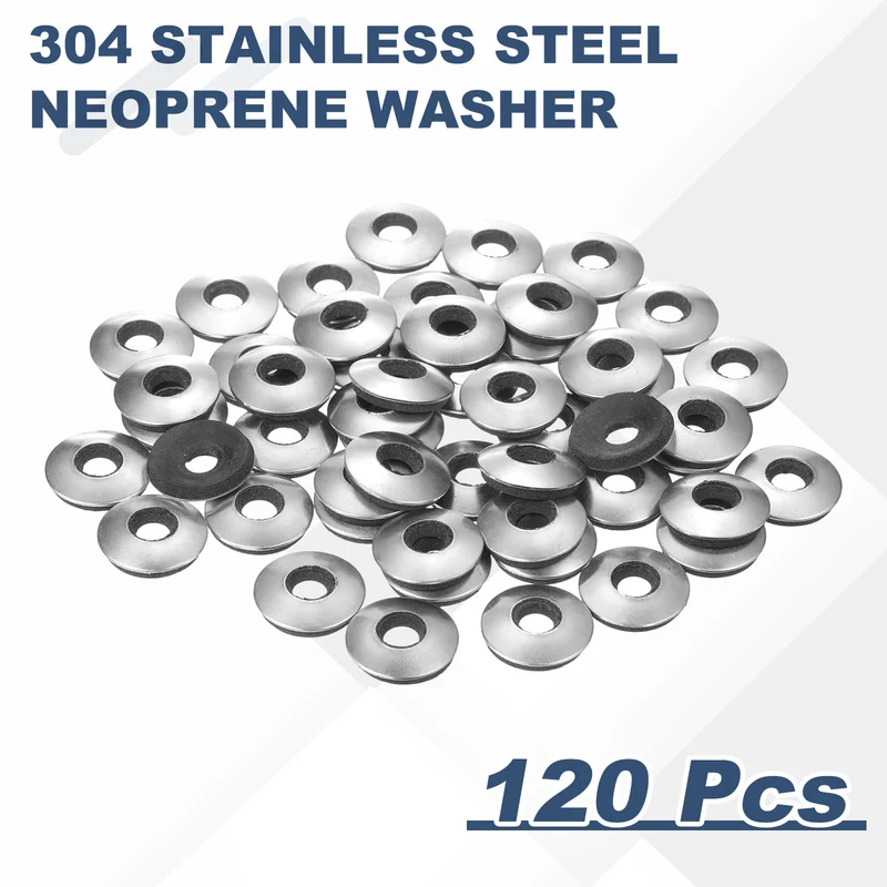 120Pcs Neoprene Washer, 7/32"x5/8" Stainless Steel EPDM Bonded Sealing Gasket