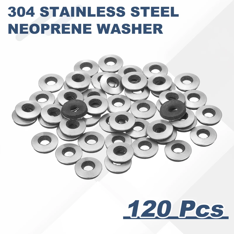 120Pcs Neoprene Washer, 7/32"x15/32" Stainless Steel EPDM Bonded Sealing Gasket