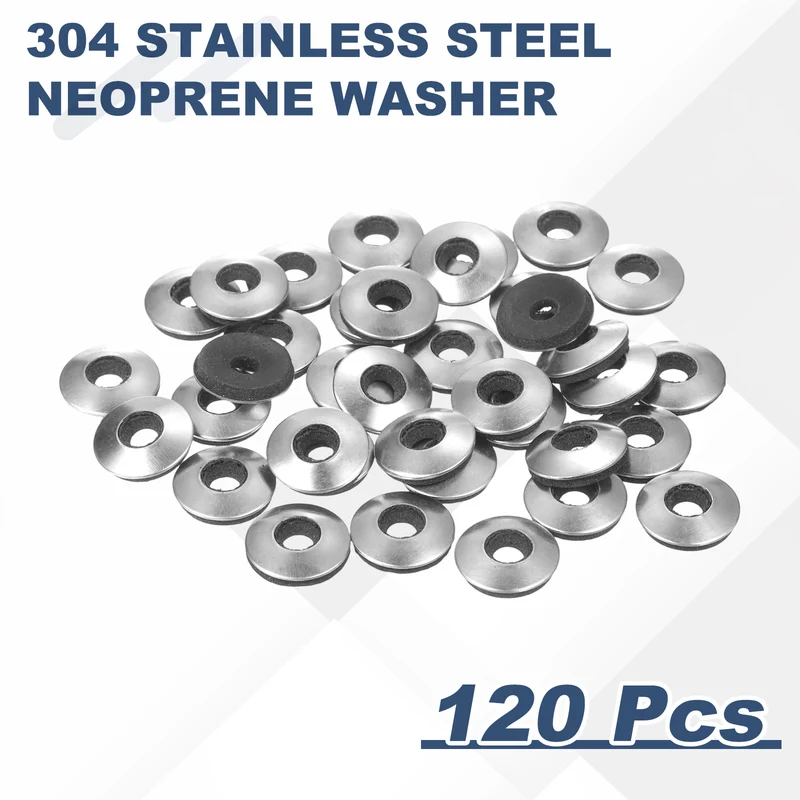 120Pcs Neoprene Washer 3/16"x9/16" Stainless Steel EPDM Bonded Sealing Gasket