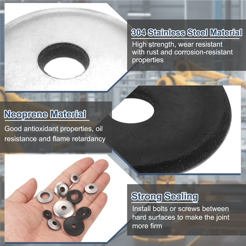 120Pcs Neoprene Washer 3/16"x9/16" Stainless Steel EPDM Bonded Sealing Gasket