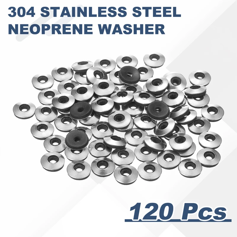 120Pcs Neoprene Washer, 5/32"x15/32" Stainless Steel EPDM Bonded Sealing Gasket