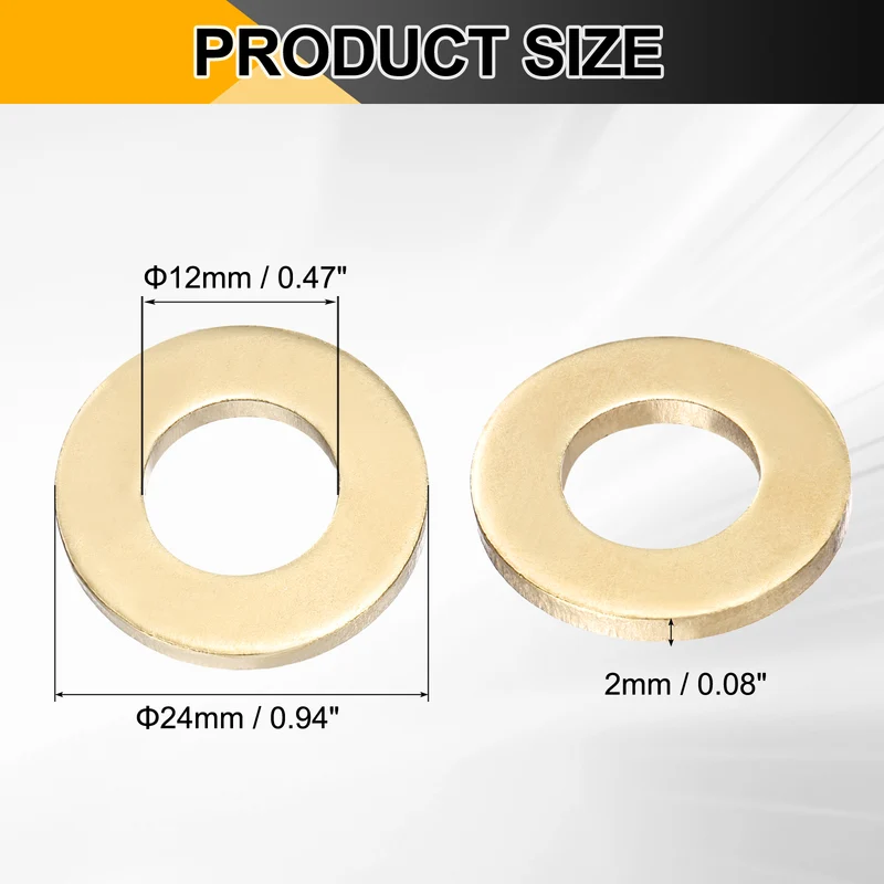 20Pcs M12 Flat Washer, 24mmx12mmx2mm Brass Sealing Washers for Screws Bolt