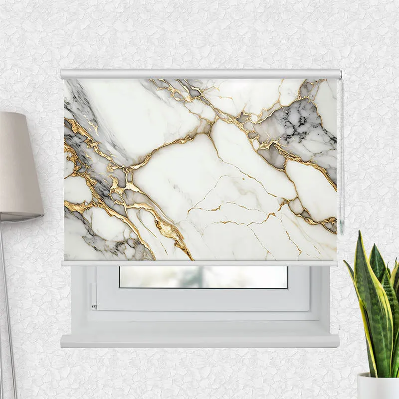 Motivrollo 'Gold Weiss Marmoriert' | Bis B 430 x H 440 cm